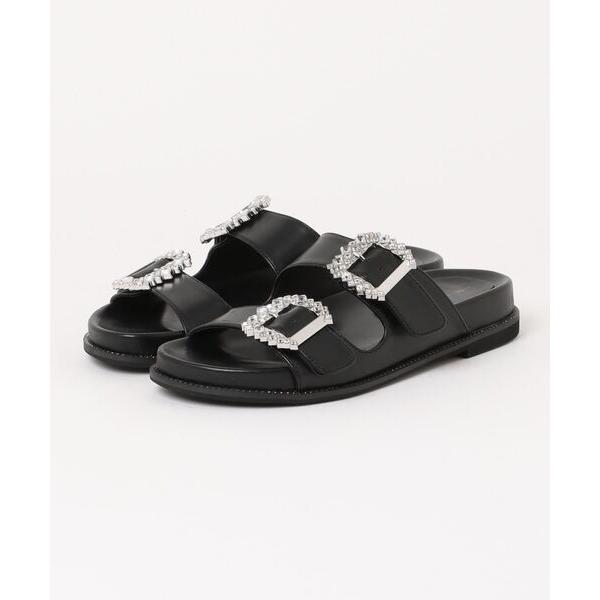 サンダル ダブルビジューバックルミュールサンダル レディース