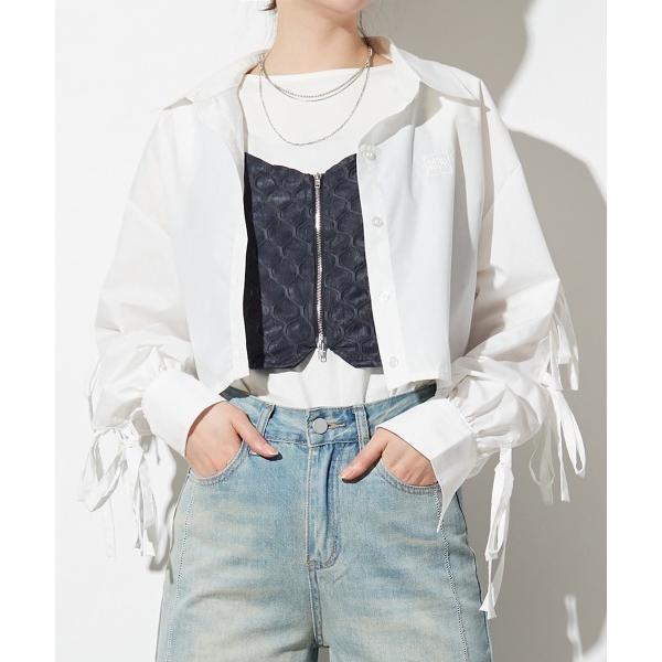 ブラウス シャツ りぼん袖 ショート丈長袖シャツ レディース