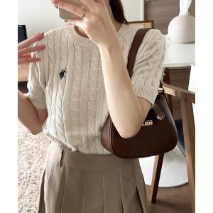 ニット セーター RANAN/solleim別注「U.S.POLO ASSN.」ワンポイント半袖ケーブルニット レディース