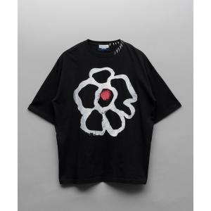 tシャツ Tシャツ メンズ 「UNISEX」Flower Hand-Printed Oversized Stitched Crew Neck T-sh
