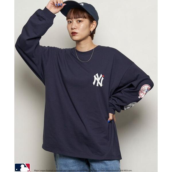 「MLB」 長袖Tシャツ MEDIUM ネイビー メンズ