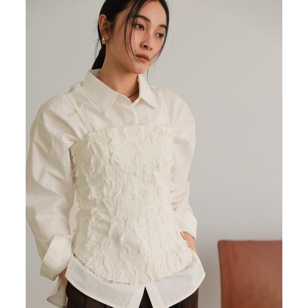 キャミソール フリンジジャカード ベアトップビスチェ