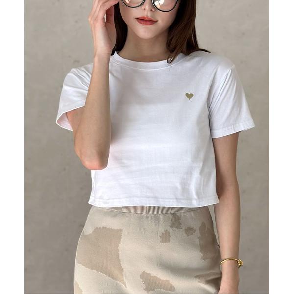 tシャツ ショート丈ハート箔プリントＴシャツ レディース