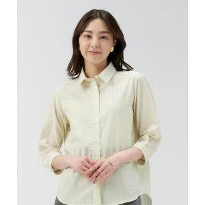 ブラウス シャツ 綿100% Wガーゼ レギュラーカラー 七分袖カジュアルシャツ レディース