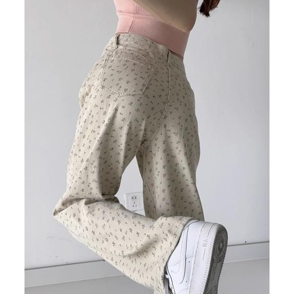 ジーンズ デニム デニムパンツ 小花柄パンツ レディース