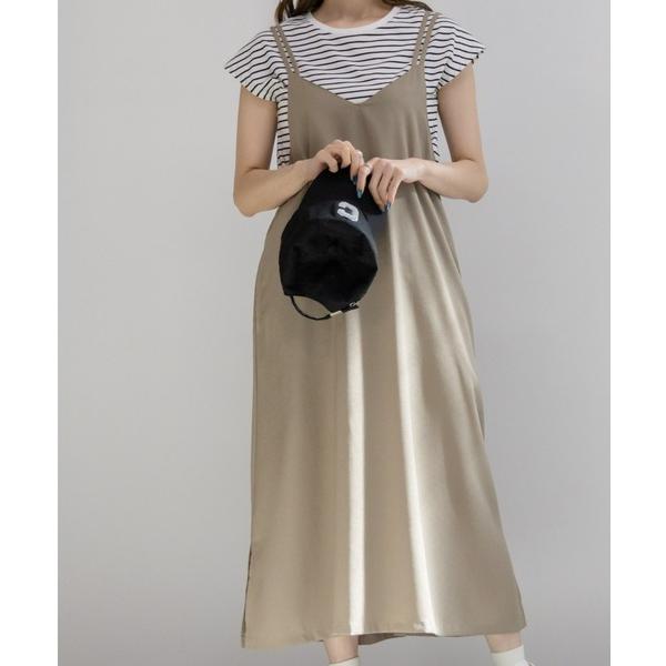 ワンピース NAVY 麻ライクキャミソールワンピース＋Tシャツセット アンサブル