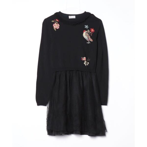 「RED VALENTINO」 刺繍ドッキングワンピース S ブラック レディース