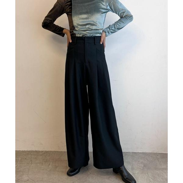 スラックス パンツ ポケット切り替えタックスラックスパンツ レディース