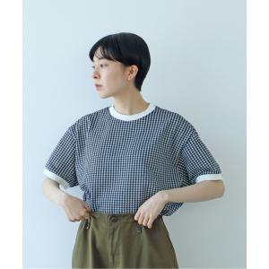 tシャツ ギンガムジャガード 半袖BIG Tシャツ レディース