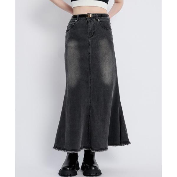 デニムスカート fringe denim stretch mermaid long skirt / ...
