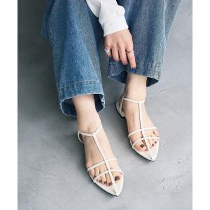 サンダル 「追加」ポインテッドダブルTストラップサンダル レディース