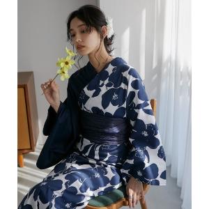 utatane 浴衣 浜松注染浴衣3点セット 綿麻×刺し子 錆鼠に渦 レディース
