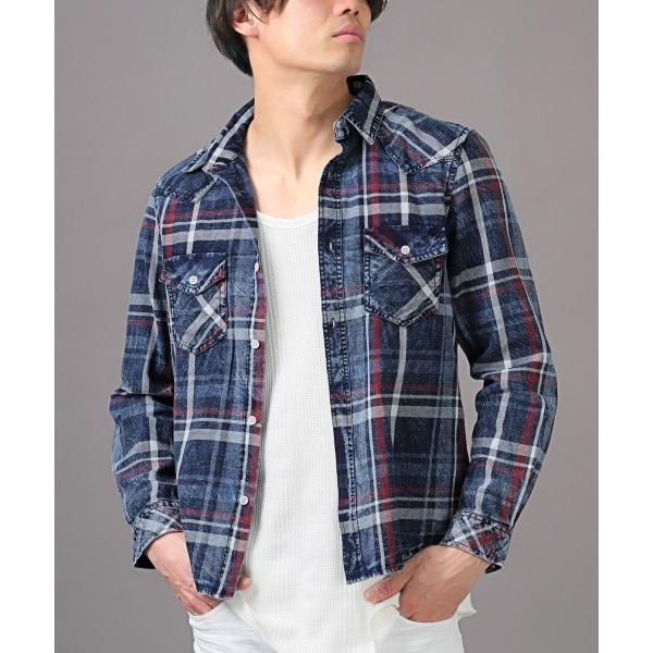 シャツ インディゴチェック長袖シャツ メンズ レディース