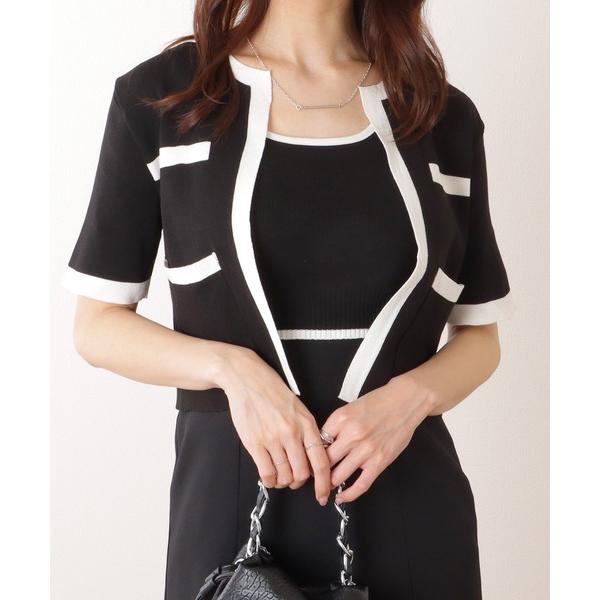 アンサンブル バイカラー クロップド 半袖 ニット セットアップ