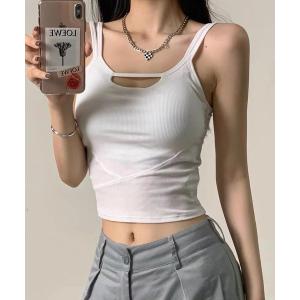 カップ付き キャミソール ダブルストラップ カットアウト コンパクト カップ付き キャミソール