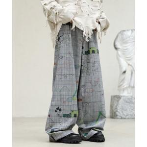 パンツ メンズ 「FVLMEN」illustration paint check relax Pants/イラストレーション ペイント チェック リラ｜zozo