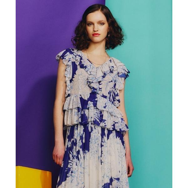 ブラウス シャツ フラワープリントペプラムブラウス レディース