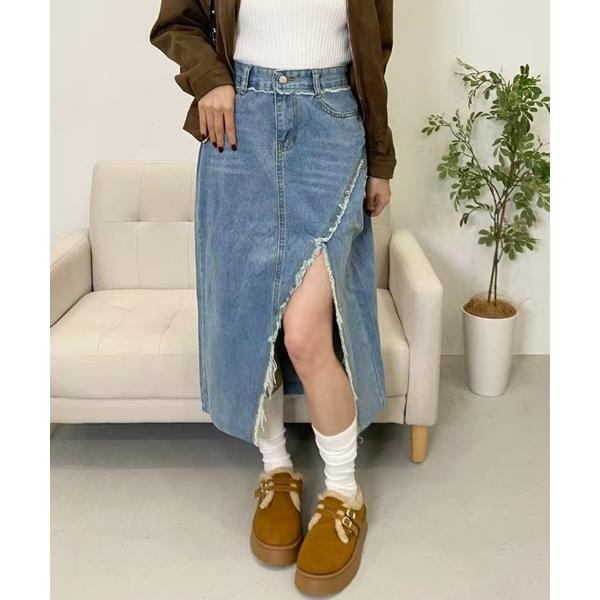 デニムスカート slitデニムロングスカート