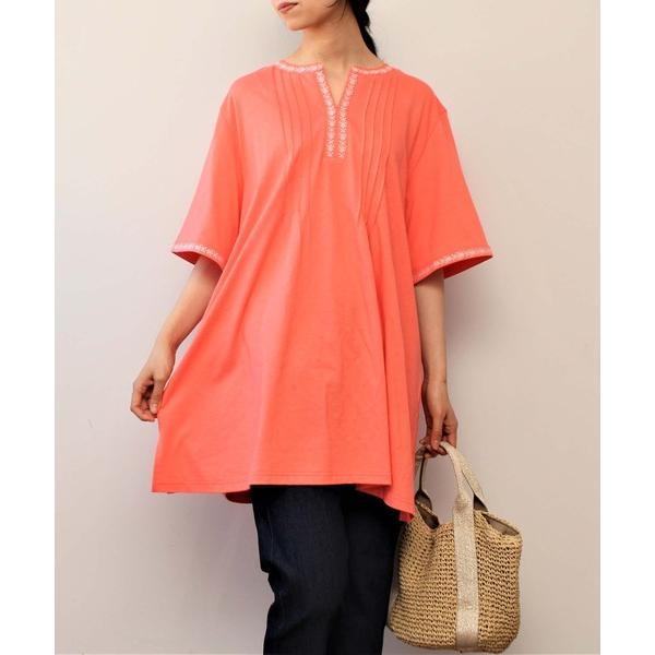 チュニック 「LL〜6L 大きいサイズ」WEB・一部店舗限定 刺繍 チュニック丈 カットソー 半袖ト...