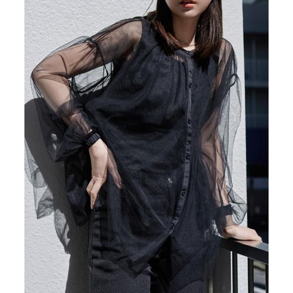 ブラウス シャツ バックリボンチュールビッグシャツ レディース