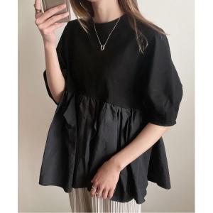 tシャツ 裾ナイロン切替ランタンスリーブペプラムカットソー レディース｜ZOZOTOWN Yahoo!店