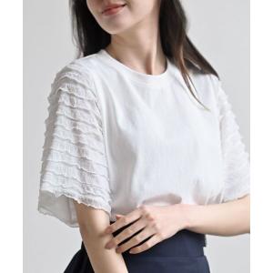 tシャツ フリルジャガードスリーブ半袖Ｔｅｅ レディース