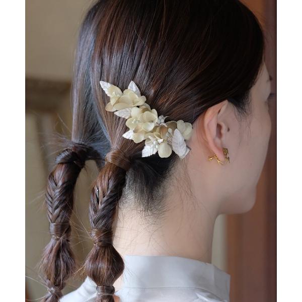 ヘアクリップ あじさいとリーフのクリップ