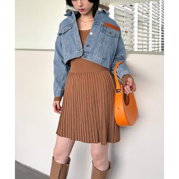 ワンピース プリーツ切替ミニワンピ