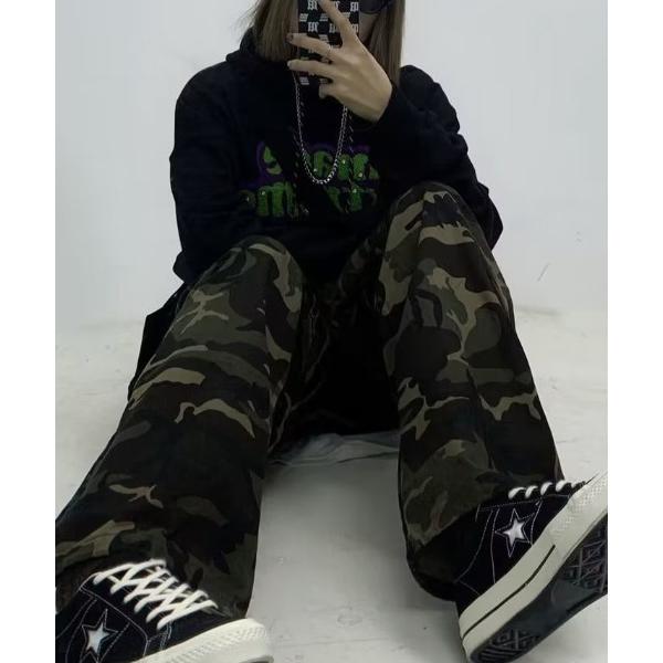 カーゴパンツ カモフラージュ 迷彩 Y2K グランジ ストリート ドローコード ルーズ ミリタリー ...