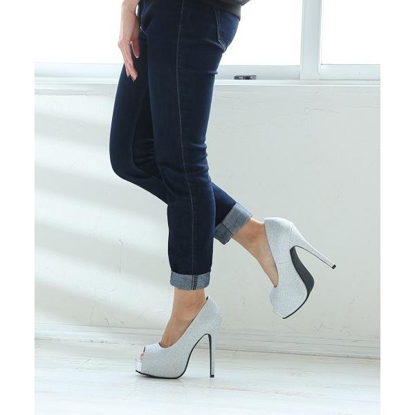 パンプス クッションインソール 厚底 ピンヒール オープントゥパンプス