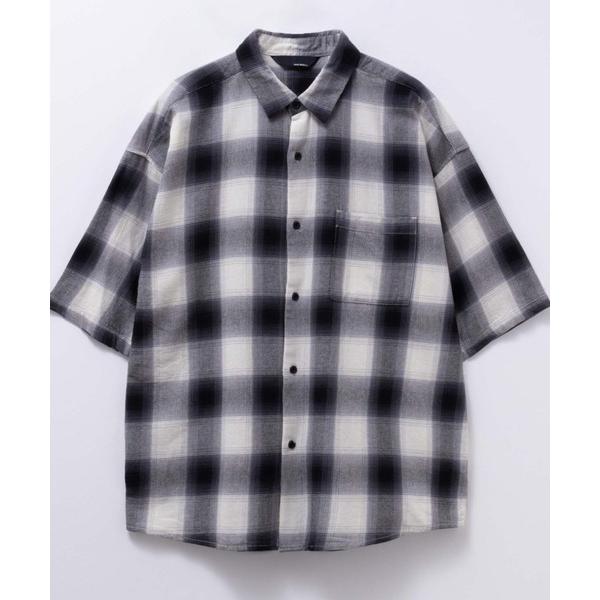 シャツ オンブレーチェックオーバーサイズ半袖シャツ メンズ レディース