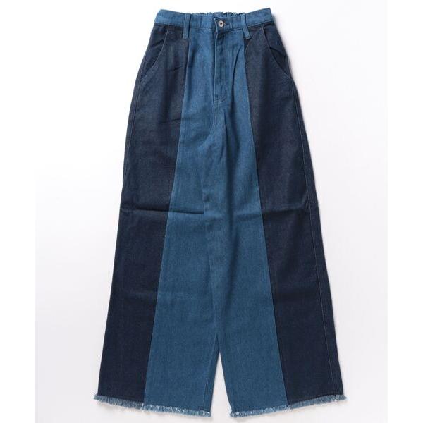 ワイドパンツ ジーンズ デニム デニムパンツ 　配色切替デニムパンツ　344096 レディース