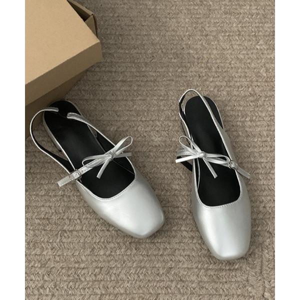 パンプス リボンストラップフラットミュール