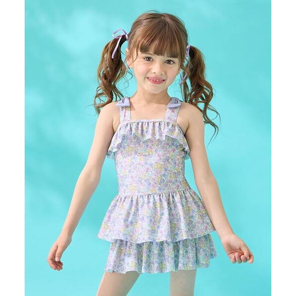 水着 総柄 フリル ワンピース 水着 キッズ 子供 女の子