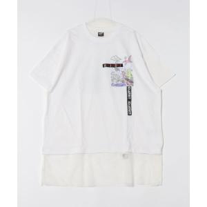 tシャツ Tシャツ メンズ 341116：恐竜に乗ったクマ×甘やかし柄アップリケ メッシュ裾Tシャツ