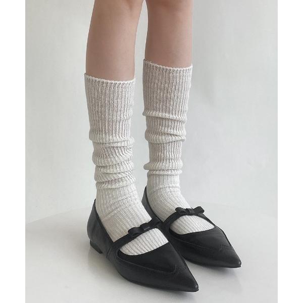 靴下 リブラメハイソックス レディース