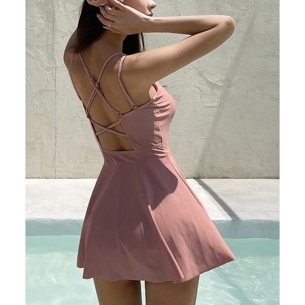 水着 「SWIM WEAR/水着」バックオープンクロスワンピース水着 レディース