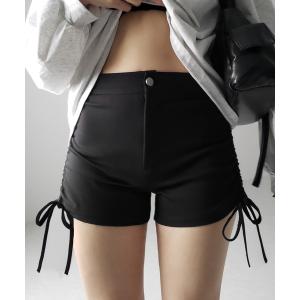 レディース パンツ 「 ３size  」サイドリボンシャーリングバイカーショートパンツ ／ side ribbon ruched biker shor｜zozo