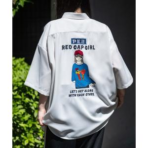 シャツ ブラウス メンズ 「a-r」「PEZ×RedCapGirl」バックイラスト＆刺繍 ルーズサイズ半袖シャツ