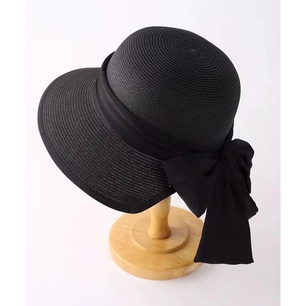 帽子 ハット リボン付き麦わら帽子 レディース