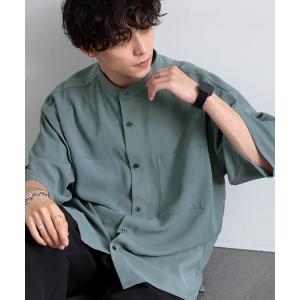 シャツ 綾ドレープ ルーズハーフスリーブバンドカラーシャツ メンズ レディース
