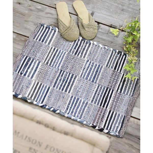 ラグ ラグマット マットデニムチンディブロックチェック