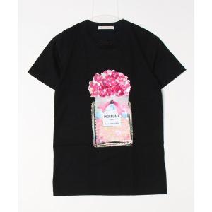 tシャツ Tシャツ レディース 「DESERT ROSE/デザートローズ」ビジュー装飾Tシャツ(パフュームフラワーボトル)