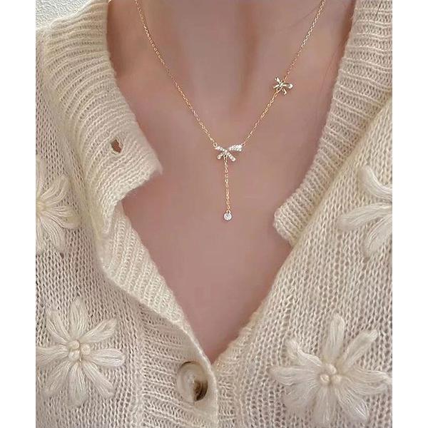 ネックレス 「 ammy. / エイミードット 」 レイヤー リボン ジルコニア ネックレス レディ...