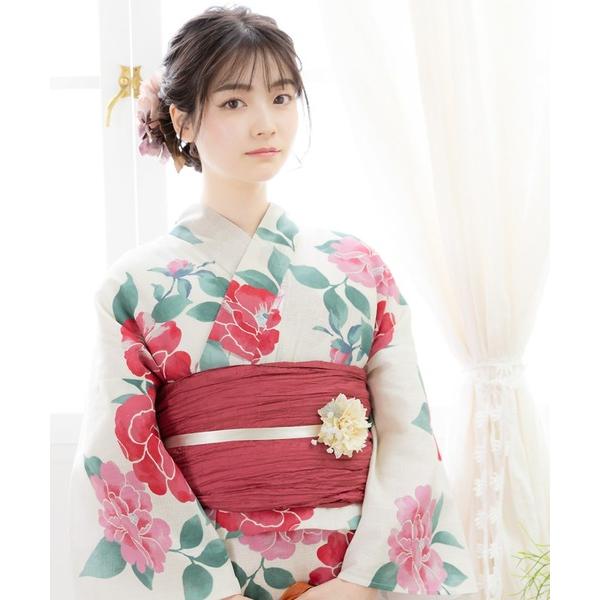 浴衣 レディース 浴衣3点セット 大人可愛い （綿浴衣＋しわ兵児帯＋下駄）S/F　クレマチス柄など　...