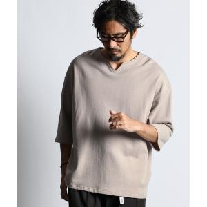 tシャツ Tシャツ メンズ LINEN BLEND KEY NECK LOOSE SWEAT：麻混 キーネック オーバーサイズ 7分袖スウェット