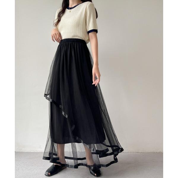 スカート アシメフリルチュールティアードスカート