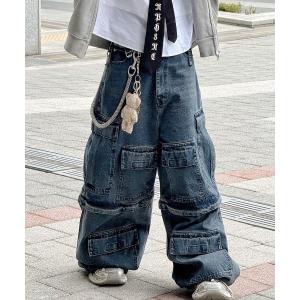 パンツ デニム ジーンズ メンズ ストリートファッション XU エックスユー pocket cargo denim pants 3 デニムパンツ カー｜zozo