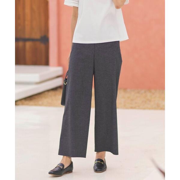 パンツ 「洗える」麻ポリエステルストレッチ ワイド パンツ レディース