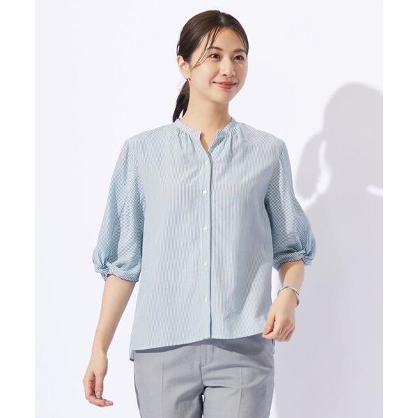 ブラウス シャツ 「洗える」バイカラーギンガム＆ストライプ ブラウス レディース